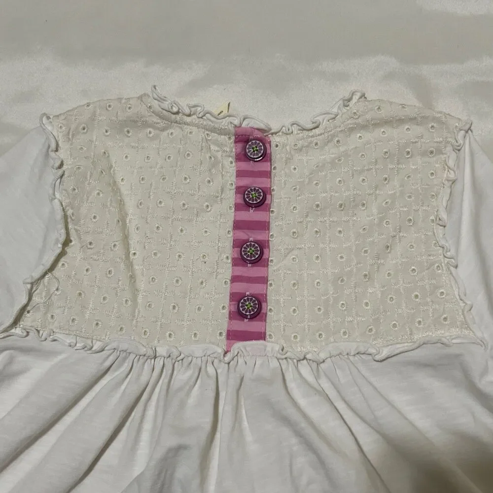 Matilda Jane Ivory Cottagecore Crochet Lace Dress 10 Button Pink Stripe Boho